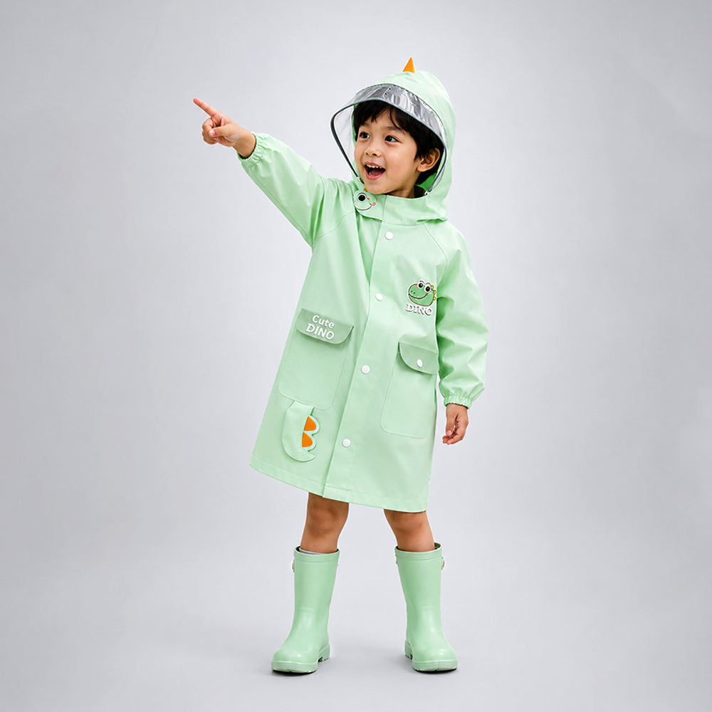 3D Dino Face & Tail Knee Length Raincoat for Kids