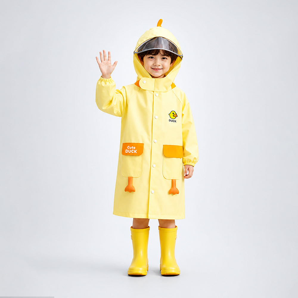 Yellow Duck 3D Paw Knee Length Raincoat for Kids