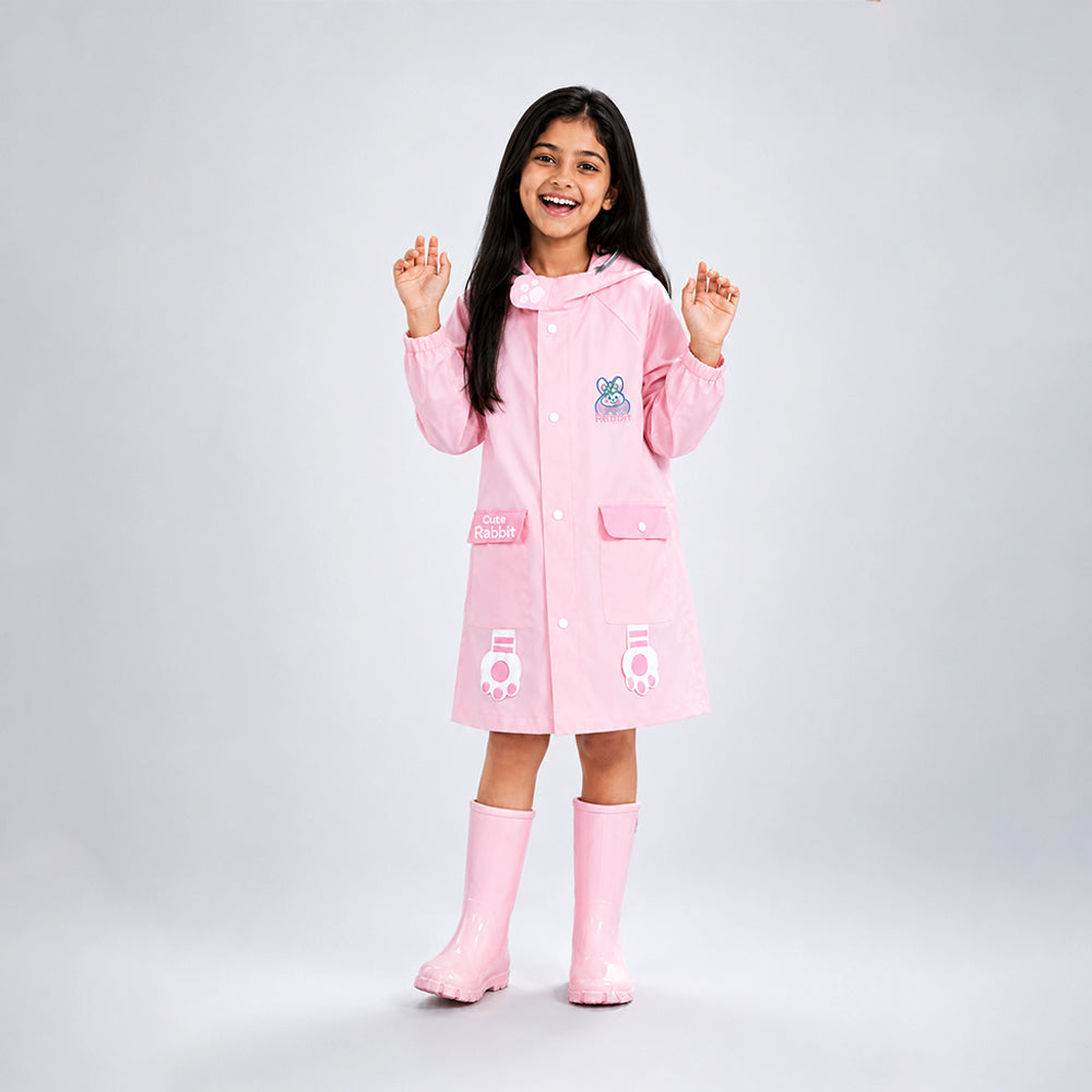 Pink Rabbit 3D Paw Knee Length Raincoat for Kids