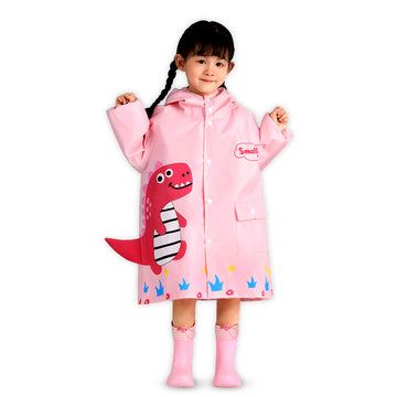 Baby Pink Dino Park Raincoat for Kids and Toddlers-M
