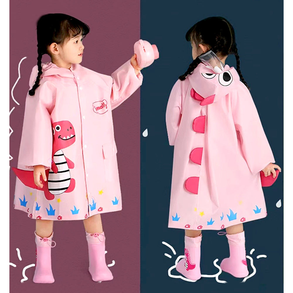 Baby Pink Dino Park Raincoat for Kids and Toddlers