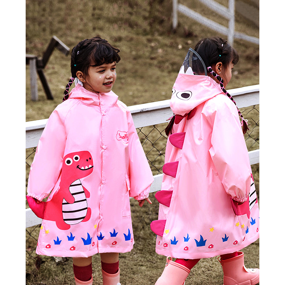 Baby Pink Dino Park Raincoat for Kids and Toddlers