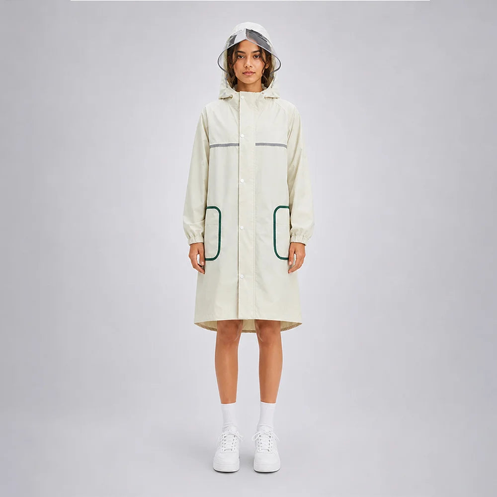 Beige Pocket Patch long Length Raincoat for Adults