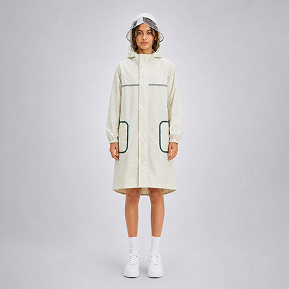 Beige Pocket Patch long Length Raincoat for Adults
