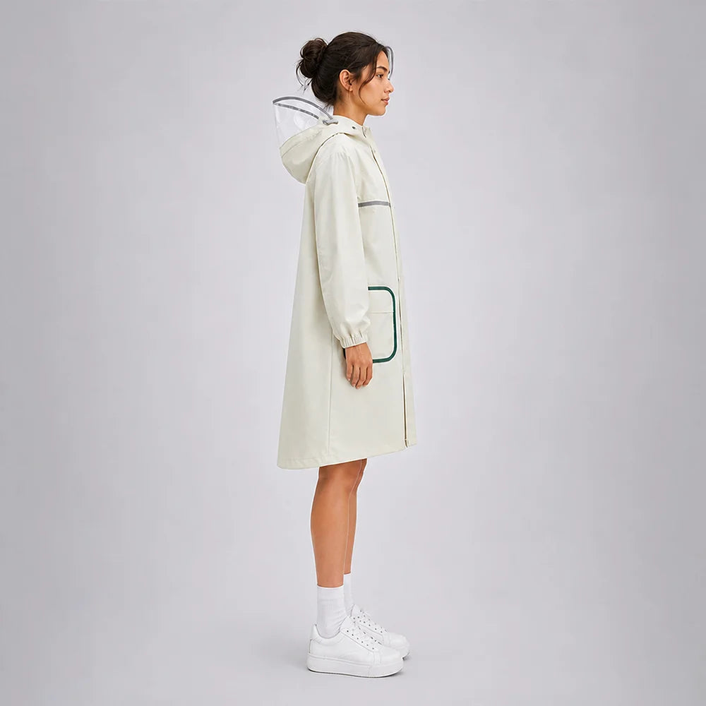Beige Pocket Patch long Length Raincoat for Adults