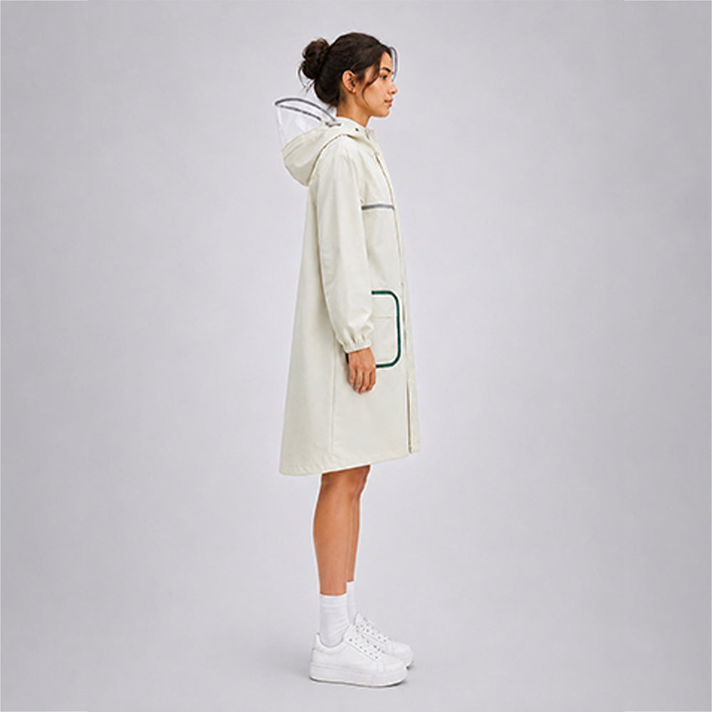 Beige Pocket Patch long Length Raincoat for Adults