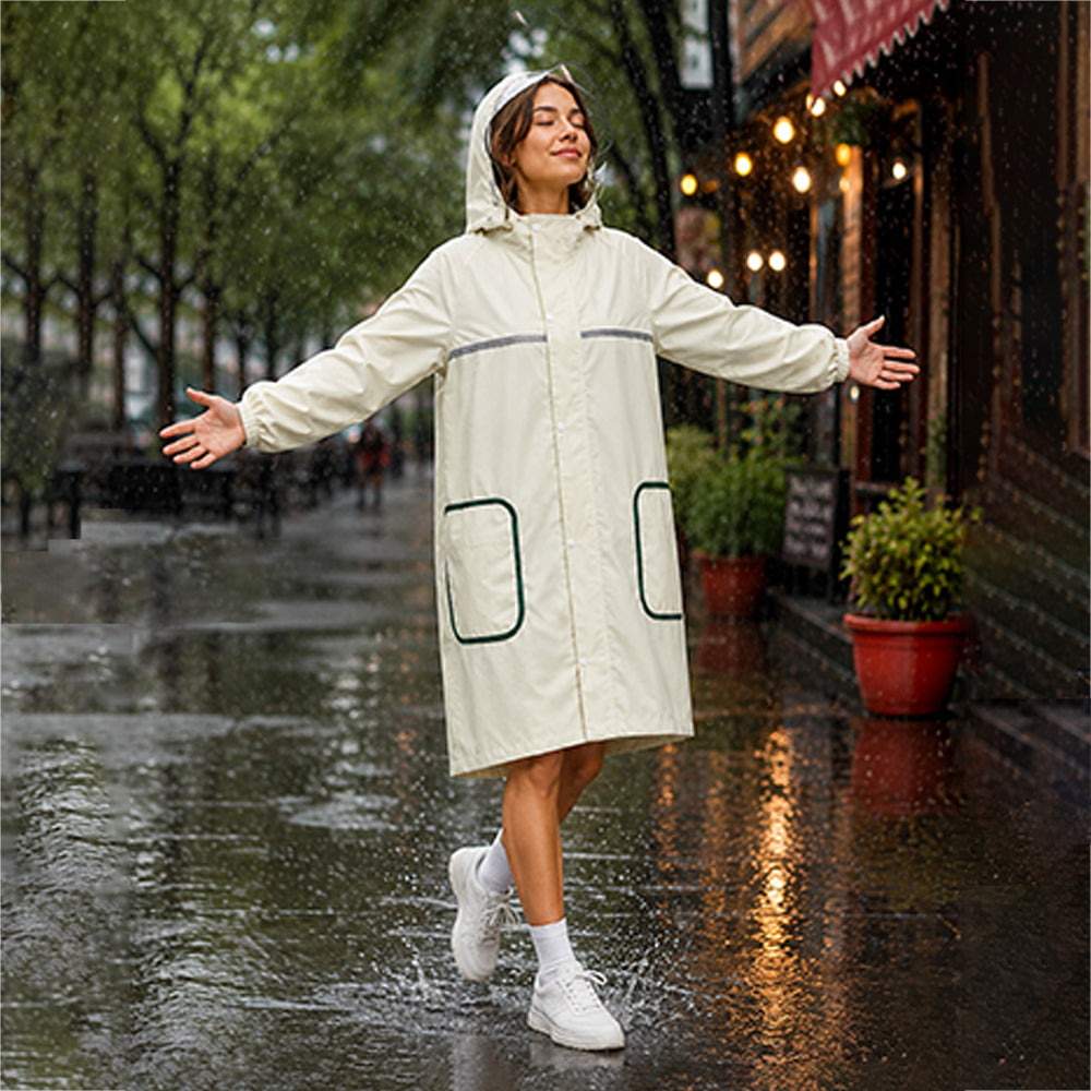 Beige Pocket Patch long Length Raincoat for Adults