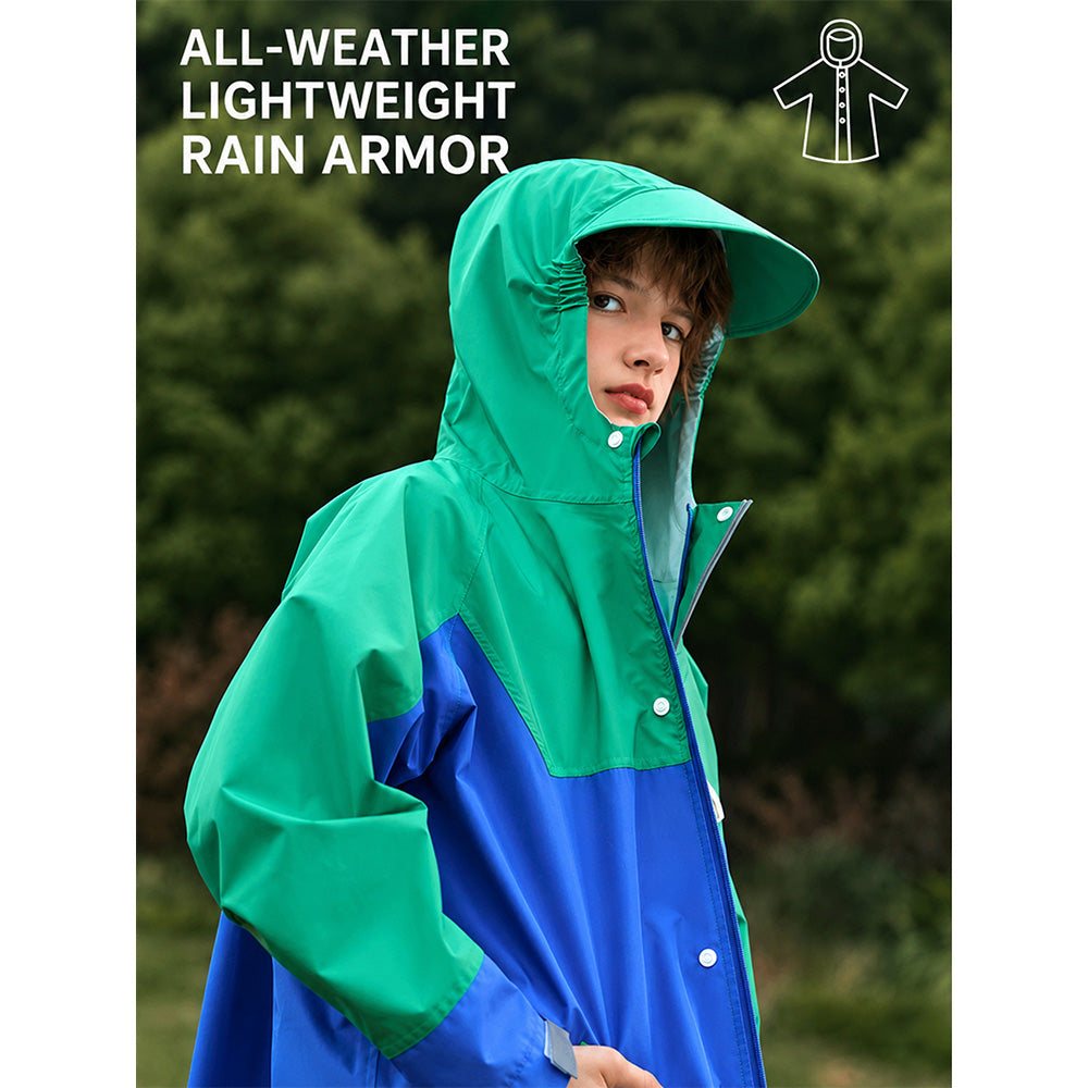Blue & Green Colour-Block Knee-Length Raincoat for  Kids & Teens