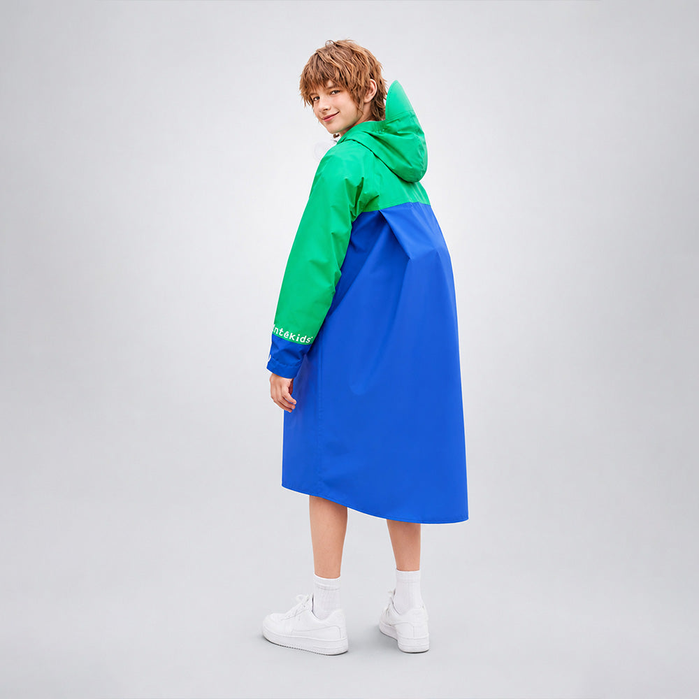 Blue & Green Colour-Block Knee-Length Raincoat for  Kids & Teens