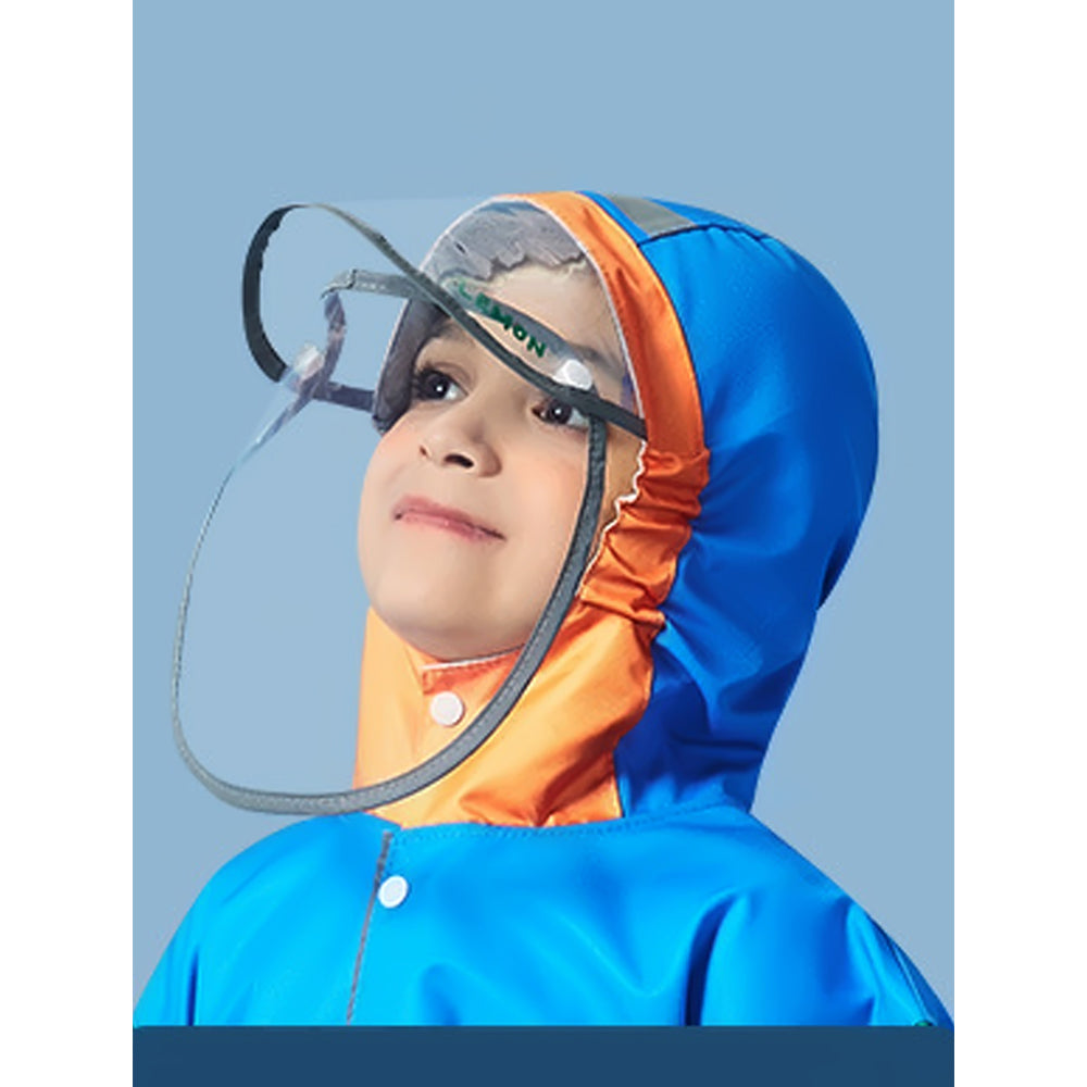 Blue Green sleeve Dino Digger knee length raincoat for kids