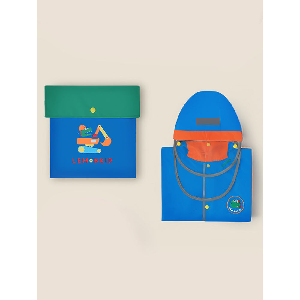 Blue Green sleeve Dino Digger knee length raincoat for kids