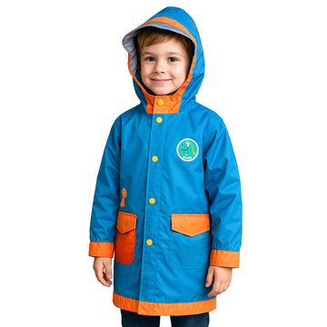 Blue Orange Dino Digger Knee Length Raincoat for Kids