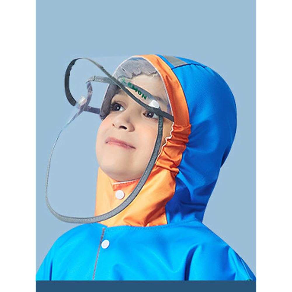 Blue Orange Dino Digger Knee Length Raincoat for Kids