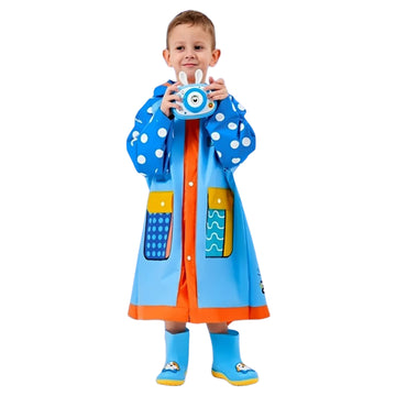 Blue Polka Dots long style Raincoat for kids