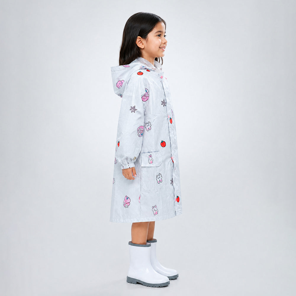 Strawberry & Bunny Knee-Length Raincoat for Kids