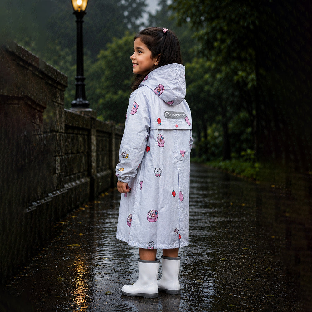 Strawberry & Bunny Knee-Length Raincoat for Kids