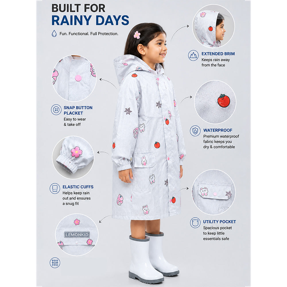Strawberry & Bunny Knee-Length Raincoat for Kids