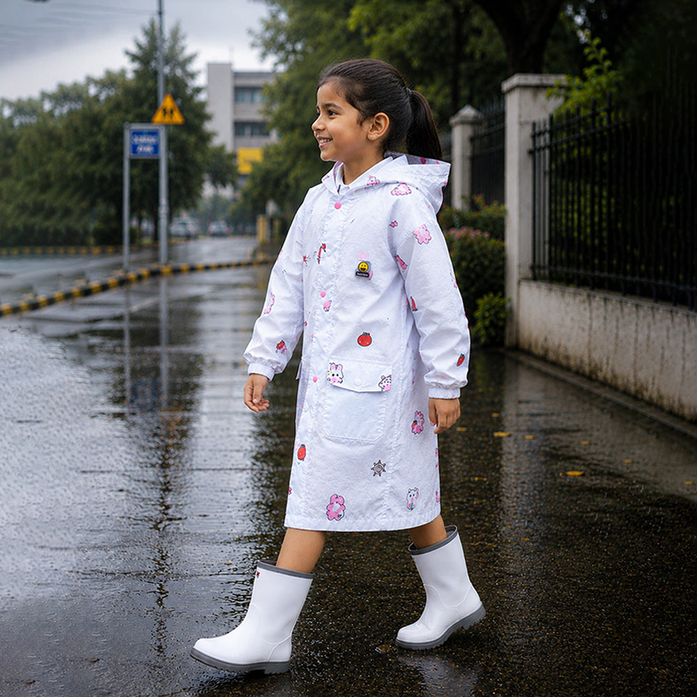 Strawberry & Bunny Knee-Length Raincoat for Kids