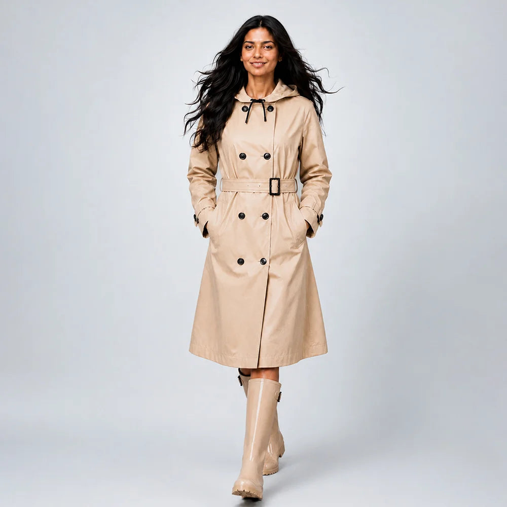 Cream Trench Coat Style Raincoat for Adults