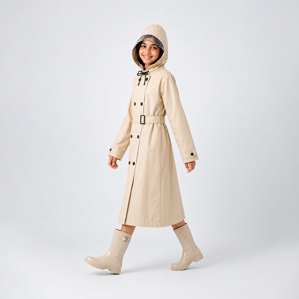 Cream Trench Coat Style Raincoat for Kids & Teens
