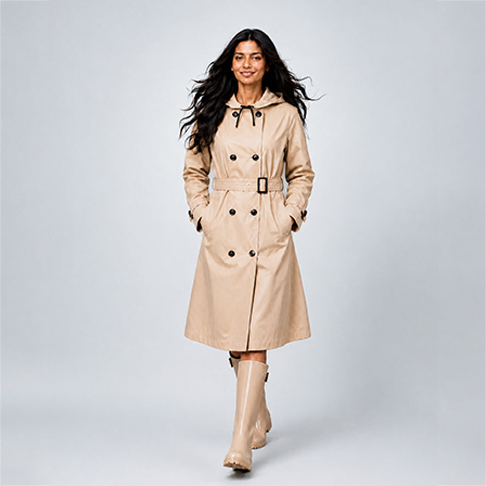 Cream Trench Coat Style Raincoat for Adults