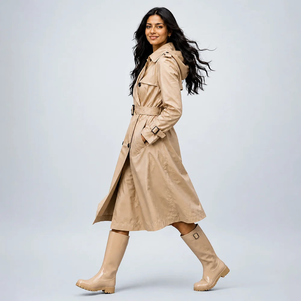 Cream Trench Coat Style Raincoat for Adults