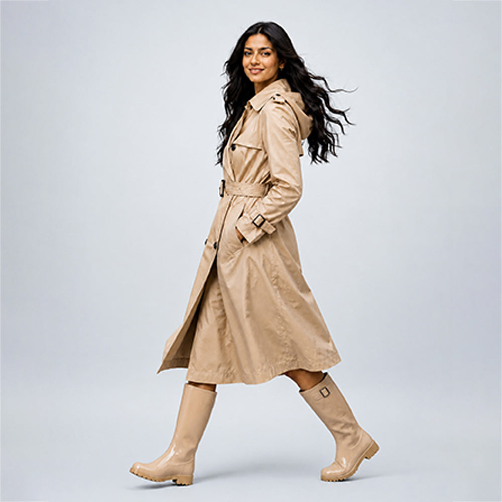 Cream Trench Coat Style Raincoat for Adults