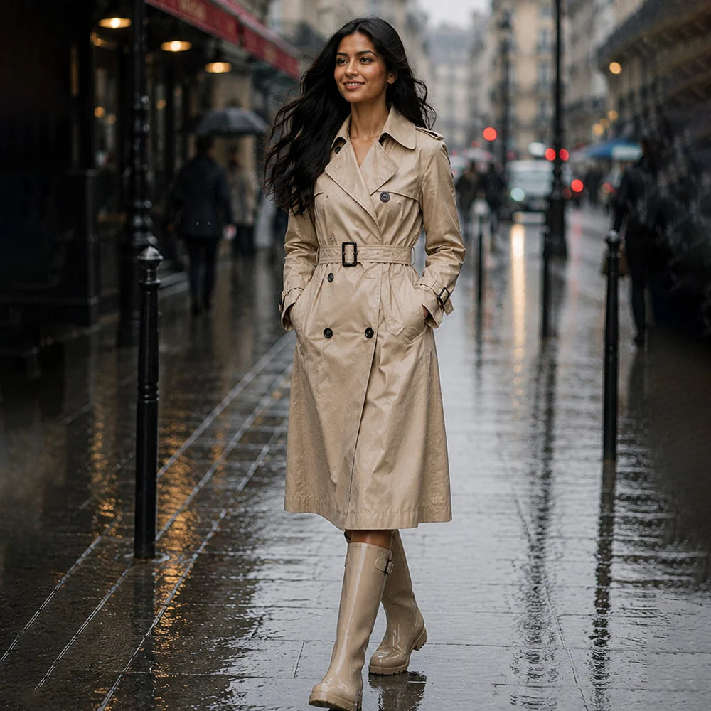 Cream Trench Coat Style Raincoat for Adults
