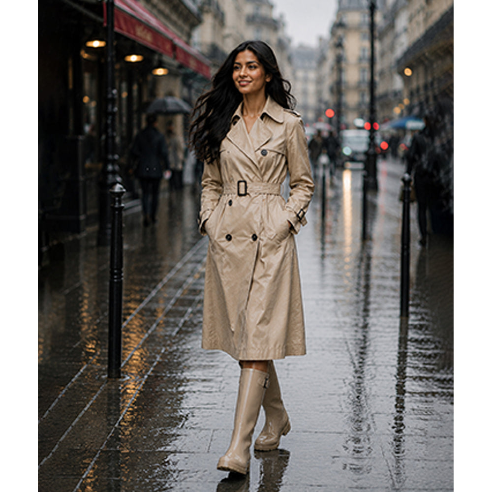 Cream Trench Coat Style Raincoat for Adults