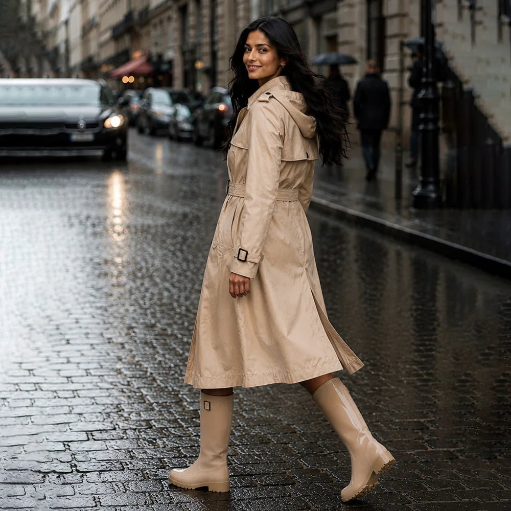 Cream Trench Coat Style Raincoat for Adults