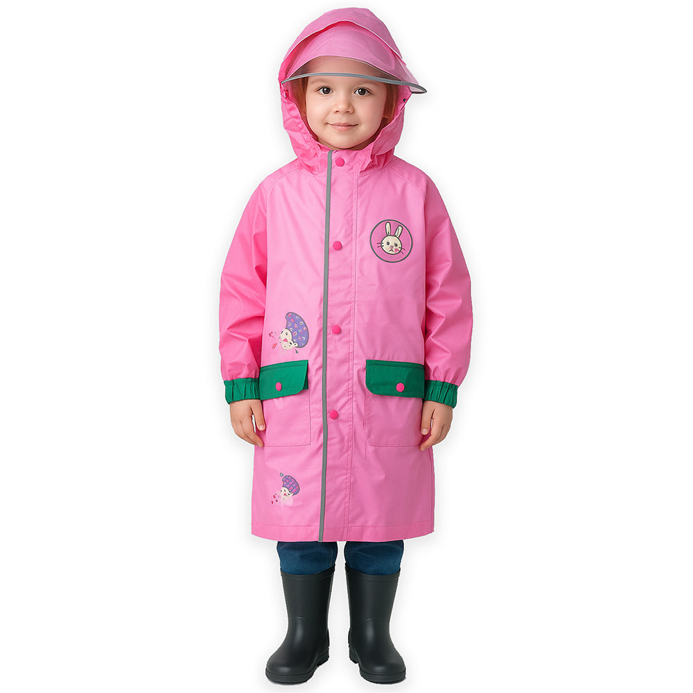 Pink Easter Bunny Knee Length Raincoat for kids