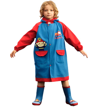 Fire Engine theme,Knee length Raincoat for Kids