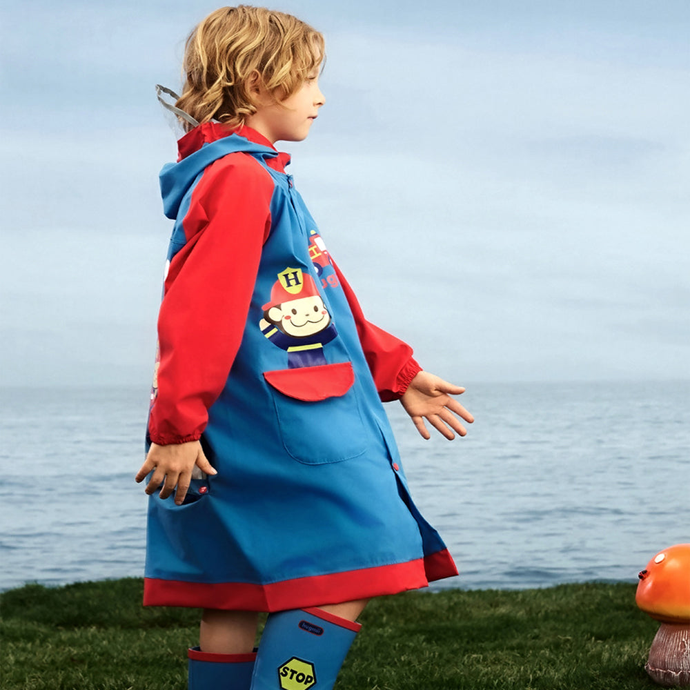 Fire Engine theme,Knee length Raincoat for Kids