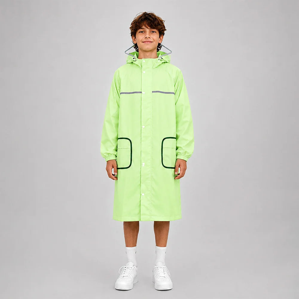 Green Pocket Patch long Length Raincoat for Adults