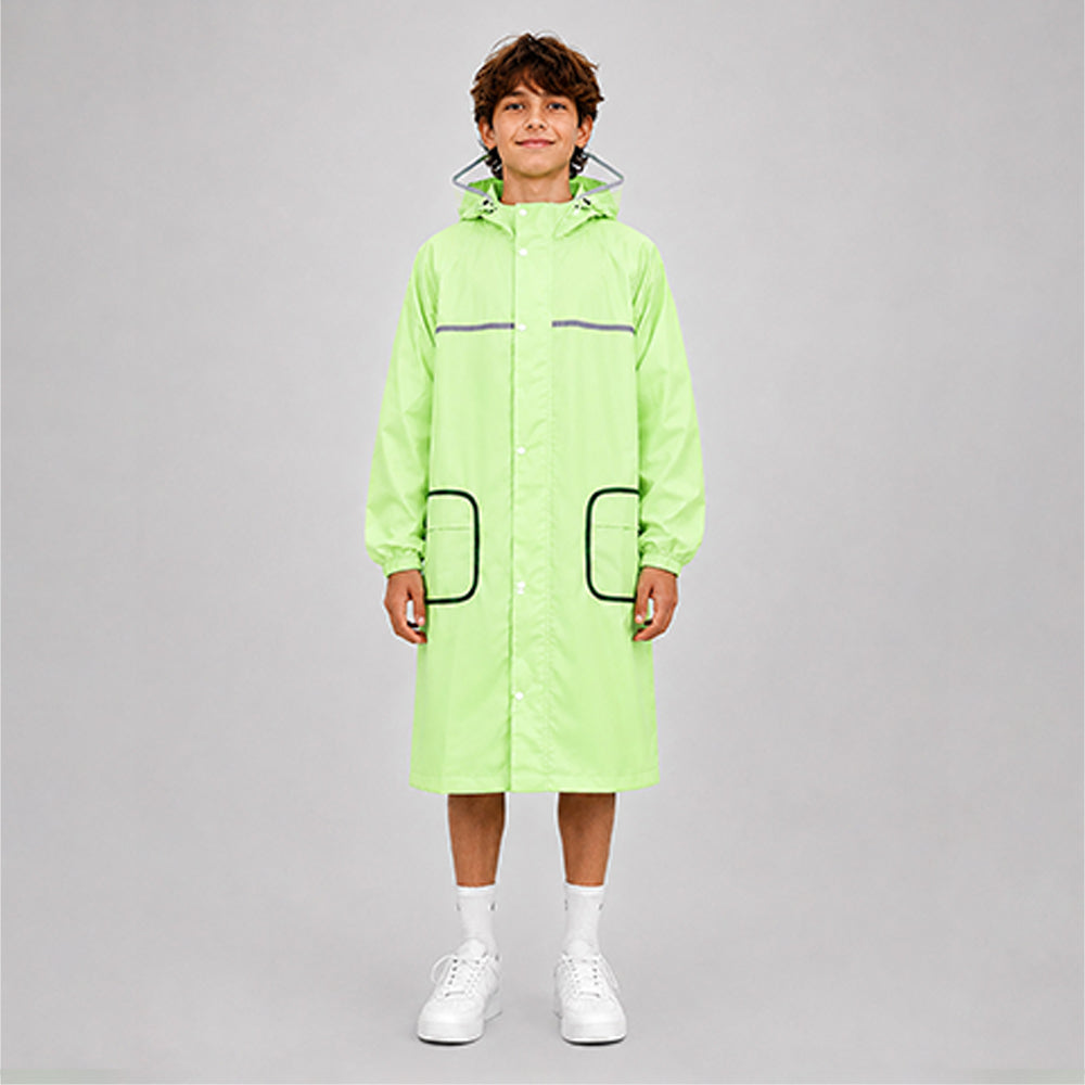 Green Pocket Patch long Length Raincoat for Adults