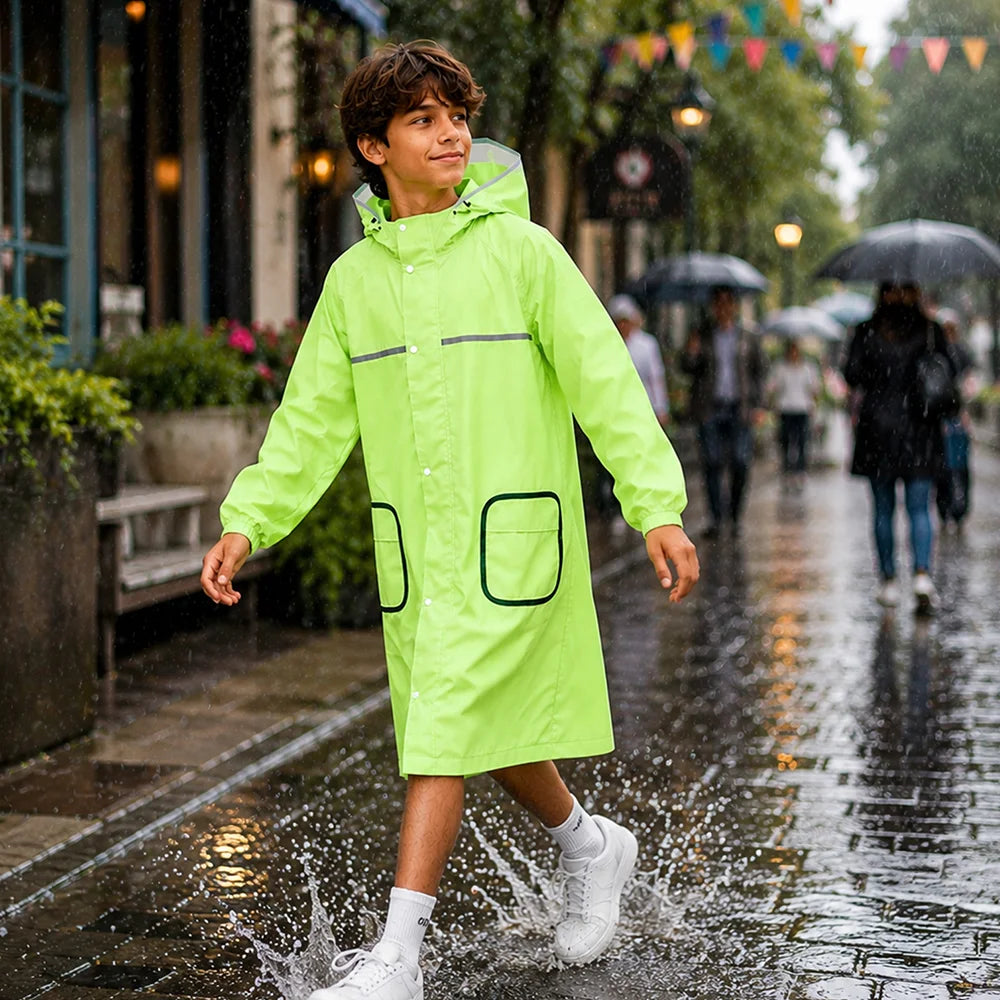 Green Pocket Patch long Length Raincoat for Adults