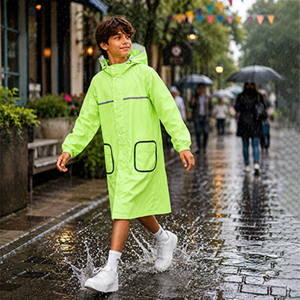 Green Pocket Patch long Length Raincoat for Adults