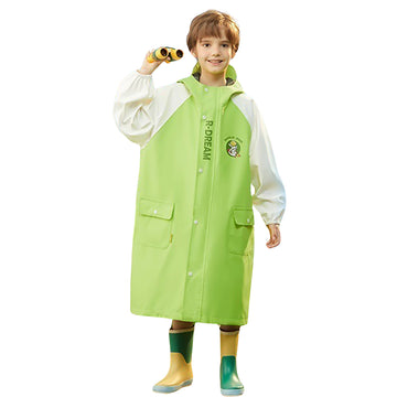 Lemon Green Cap Style Knee Length Raincoat for Kids & Teens