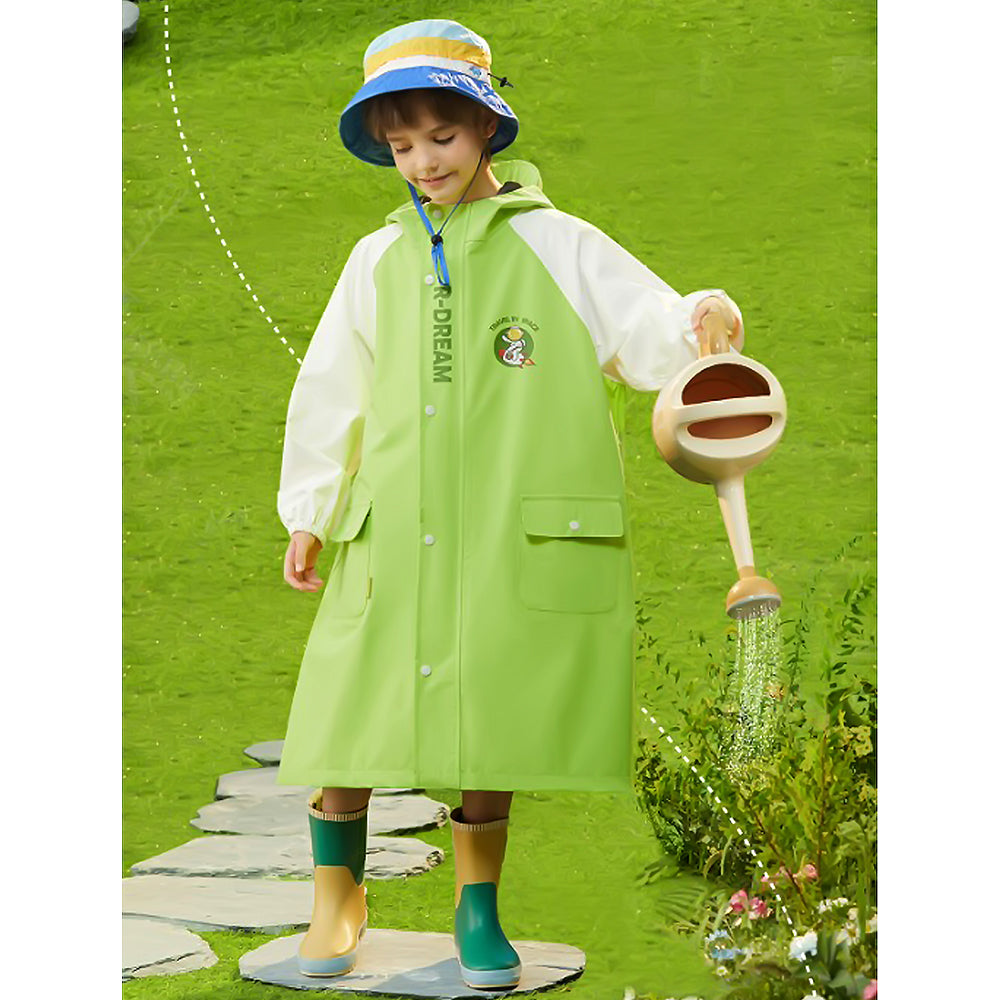 Lemon Green Cap Style Knee Length Raincoat for Kids & Teens