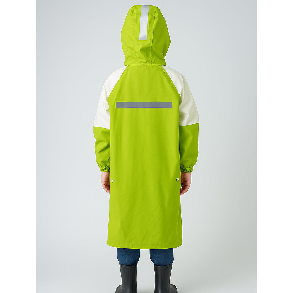 Lemon Green Cap Style Knee Length Raincoat for Kids & Teens
