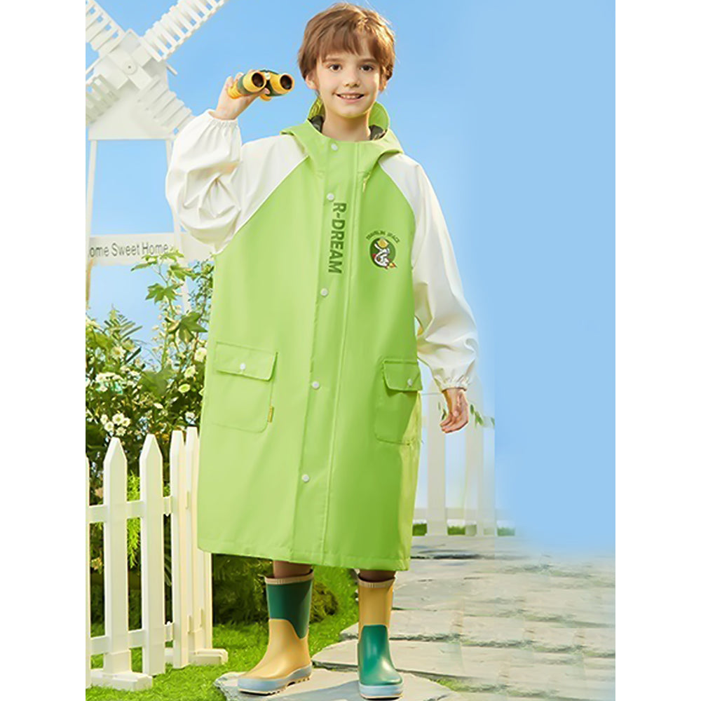Lemon Green Cap Style Knee Length Raincoat for Kids & Teens