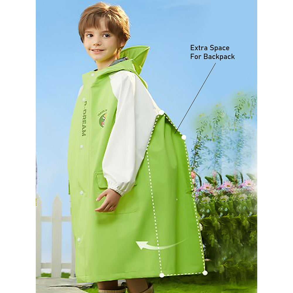 Lemon Green Cap Style Knee Length Raincoat for Kids & Teens