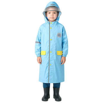 Minimal Blue & Yellow Pocket Knee Length Raincoat for Kids & Teens