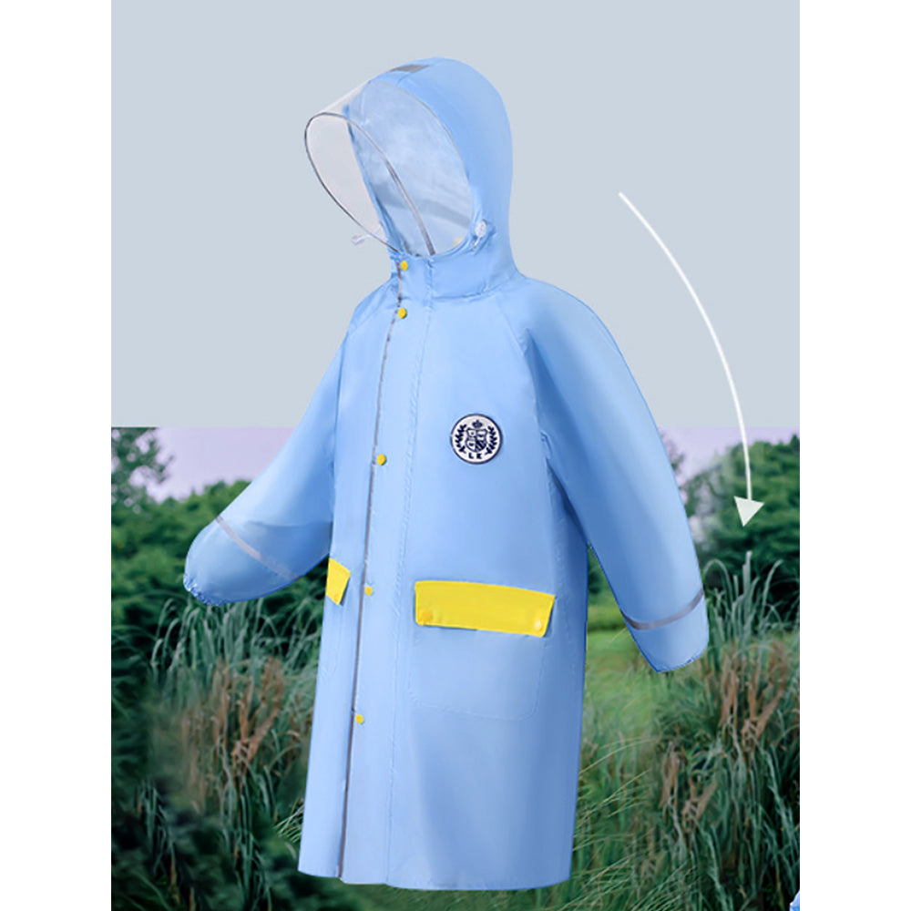 Minimal Blue & Yellow Pocket Knee Length Raincoat for Kids & Teens
