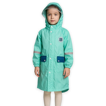 Minimal Mint & Blue Pocket Knee Length Raincoat for Kids & Teens