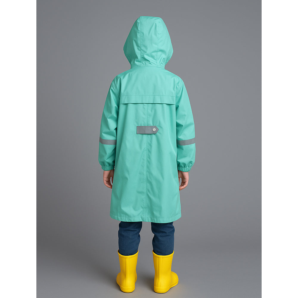 Minimal Mint & Blue Pocket Knee Length Raincoat for Kids & Teens