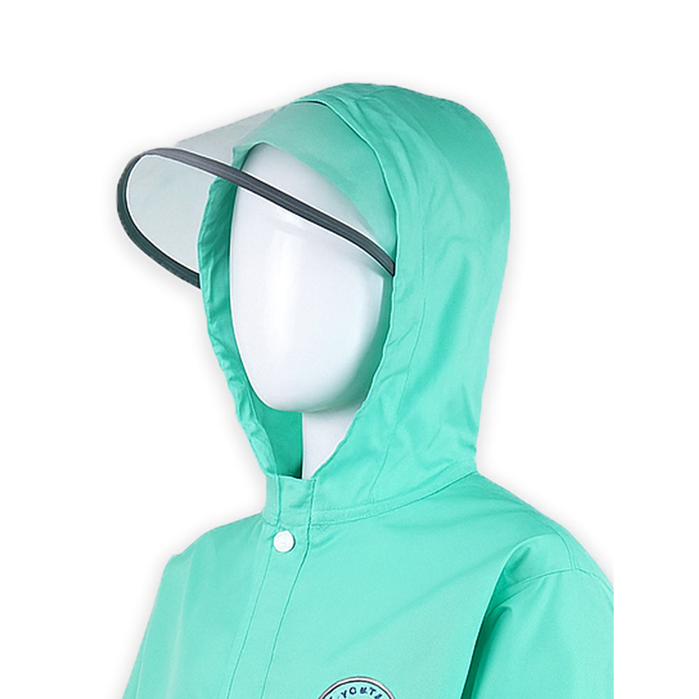 Minimal Mint & Blue Pocket Knee Length Raincoat for Kids & Teens