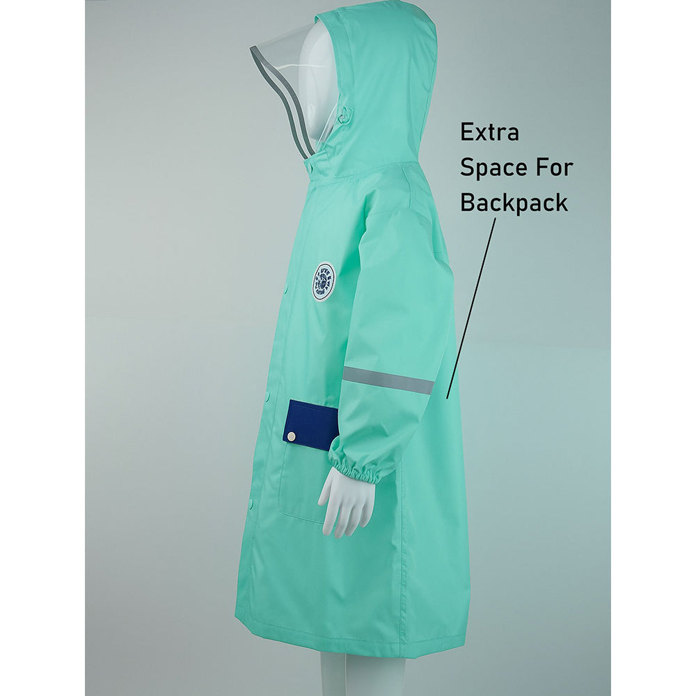 Minimal Mint & Blue Pocket Knee Length Raincoat for Kids & Teens