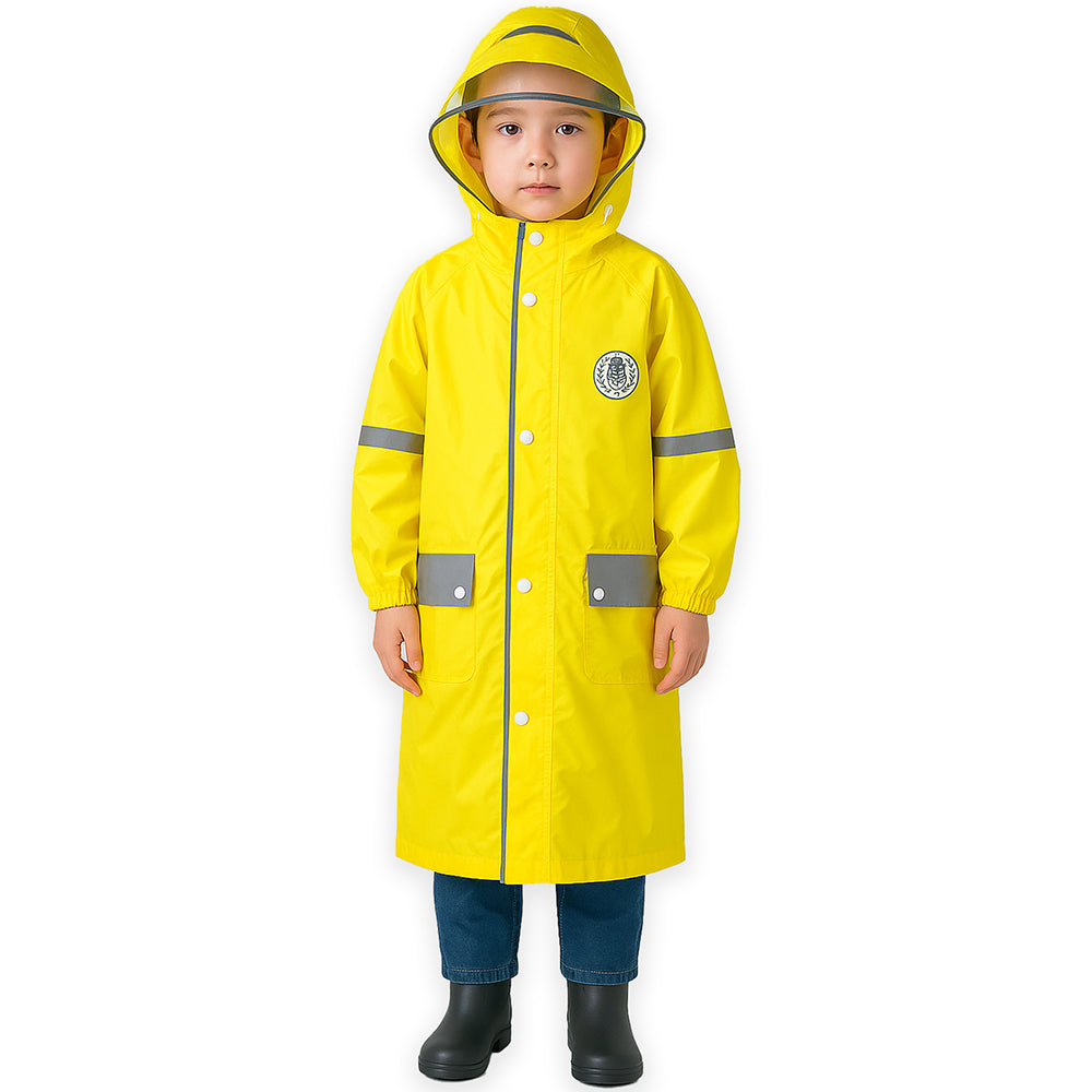 Minimal Yellow & Grey Pocket Knee Length Raincoat for Kids & Teens