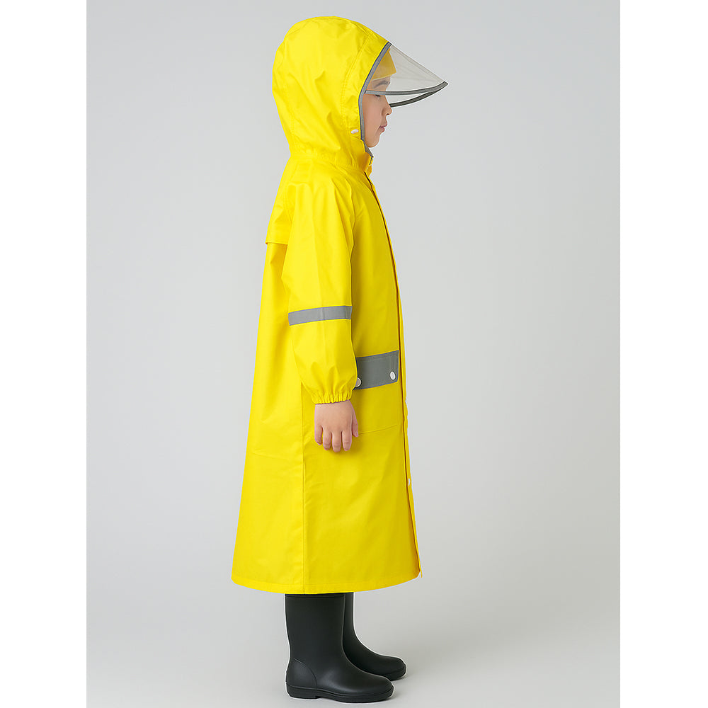 Minimal Yellow & Grey Pocket Knee Length Raincoat for Kids & Teens